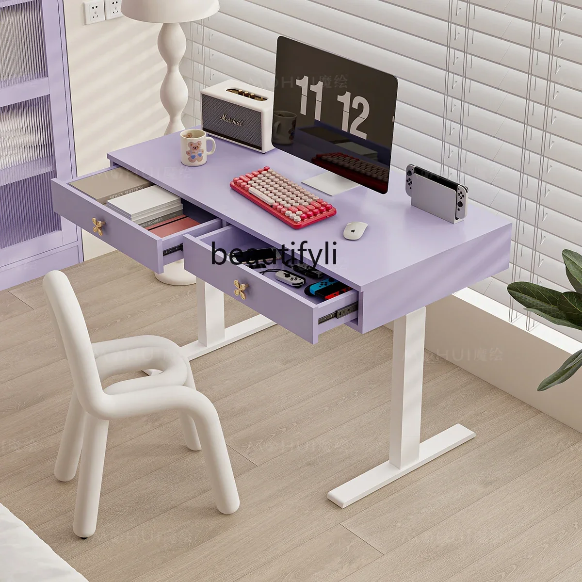 

Asmt51 Taro purple electric lifting table desk dopamine study writing table household electricity
