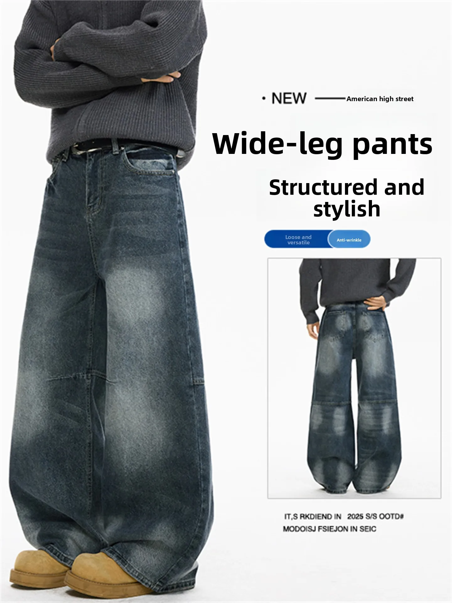 

Retro American Waed Knife Jeans Men's CleanFit High Street adient Loose Leg Long Pants Casual Straight Tube Trousers