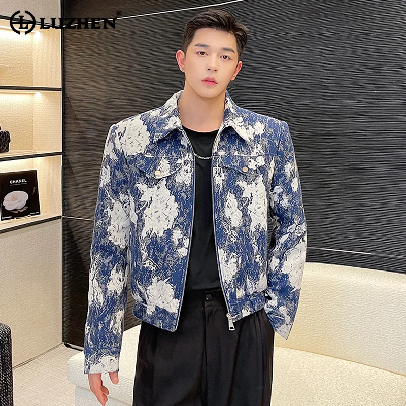 

LUZHEN Fashion Lapel Printed Elegant Casual Short Jacket Men's 2024 Spring Trendy High Quality Street Korean Luxury Coat Fe455e