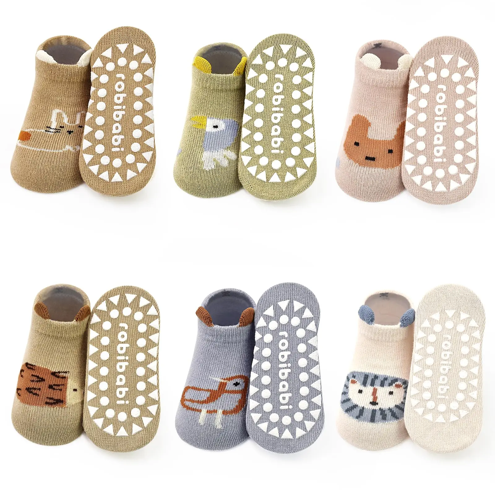 Rutschfeste Kleinkindersocken Baby-Grip-Socken 6 Paar Kleinkind-Knöchelsocken mit Grip Niedliche Tier-Cartoon Anti-Rutsch-Socken für 0-5 Jahre B