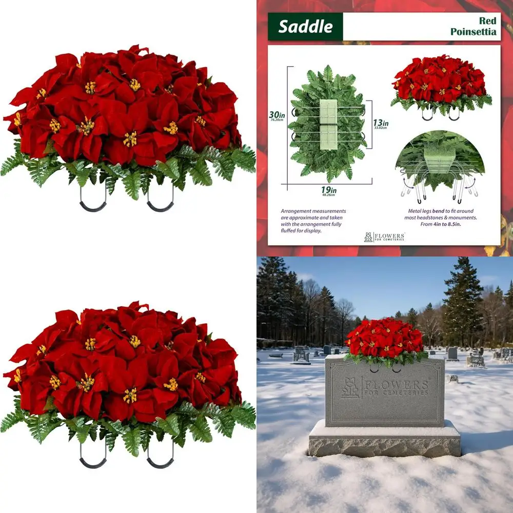 

Зимние искусственные цветы пуансеттии - красные цветочные композиции для памятных камней