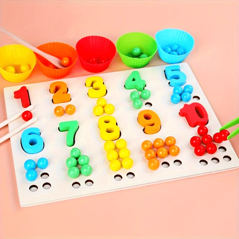 

Montessori Wooden Number Puzzle Educational Toys, Exercise Baby's Fine Hand Movements With Chopsticks And Bead Games