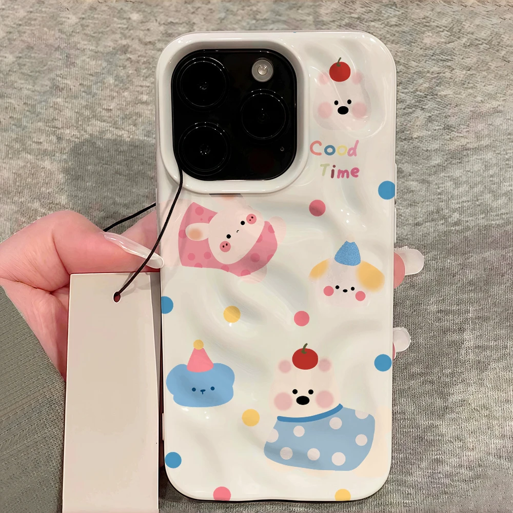 Niedliche Handyhülle in Bonbonfarben mit Welpen-Design aus weichem Silikon für iPhone 17 16 15 14 13 12 11 Pro Max 14 Plus 17Air Falten-Wellen-Design – Detail 12
