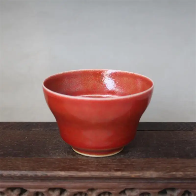 

3.5"*2.4"1.8" Chinese Qing Porcelain Red Glaze Tea Cup