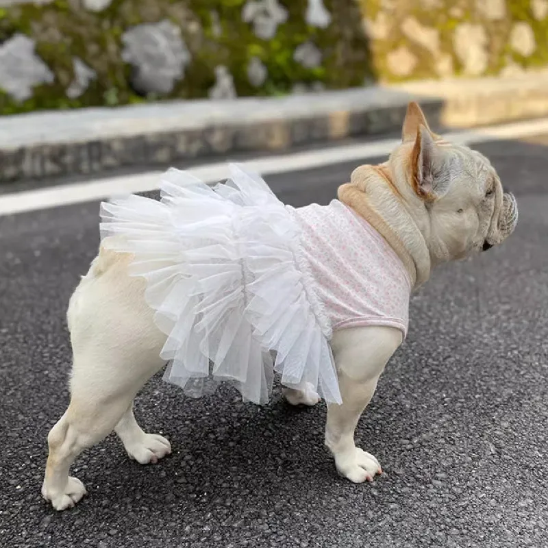 Vestido de verão para buldogue francês, saia tutu para poodle, bichon, buldogue francês, schnauzer, francês, roupas para cães