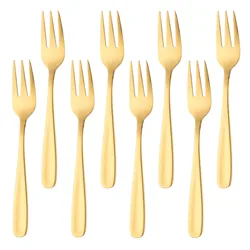 Garfo De Salada De Frutas De Ouro Em Aço Inoxidável, Comida Pick, Sobremesa Útil, Vara Pequena para Lanche, Louça, 8Pcs