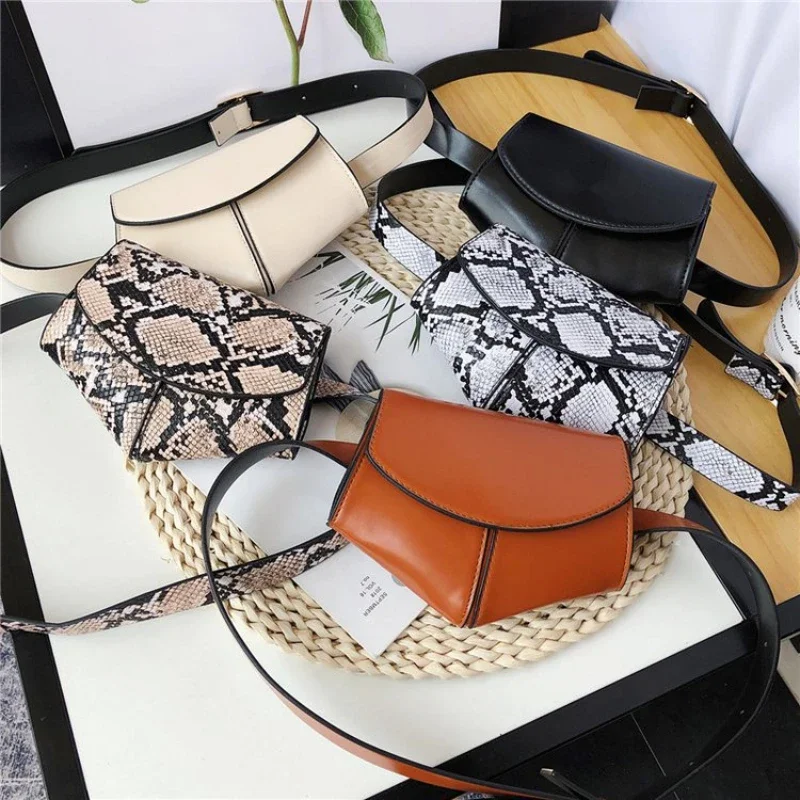 Fashionable Small Waist Bag Versatile Women Small Delicate Snake Skin Decorative Belt Saddle Bag Fashionable Sweater Belt Trendy