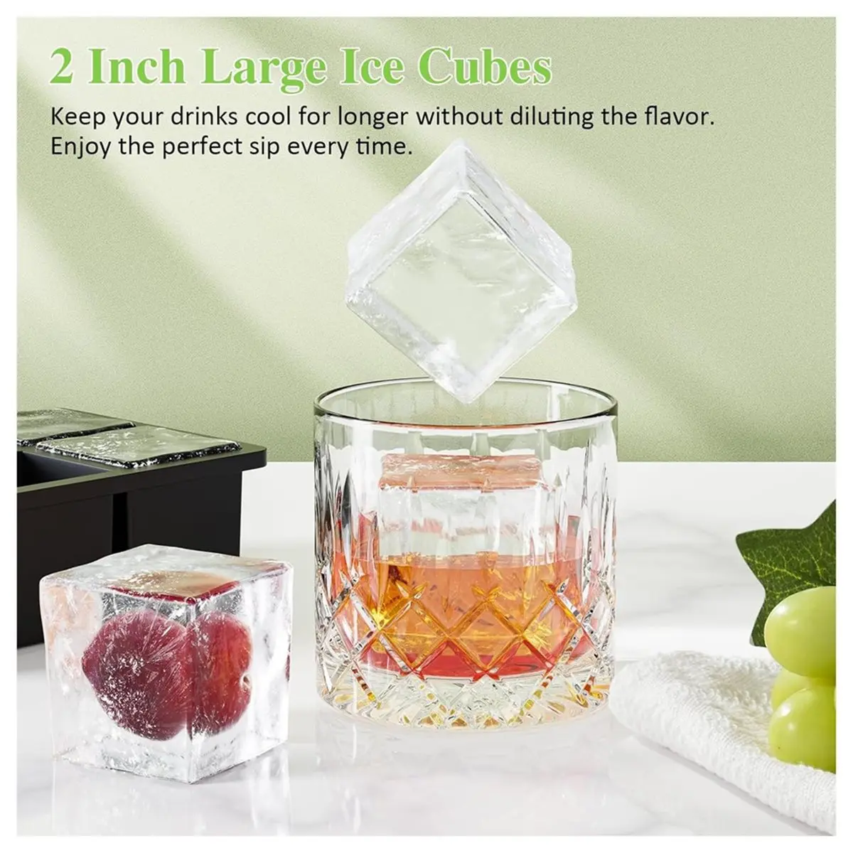 3pcs Ice Molds, Reusable Square Ice Tray with Cover, Suitable for Large Square Ice Molds for Whisky, Cocktails