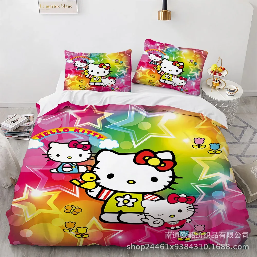 Sanrio Hello Kitty Bedding Sets Comforter Quilt Bed Cover Duvet Cover Pillow Case 2-3 Pieces Sets Kids Adult Size Bedroom Decor