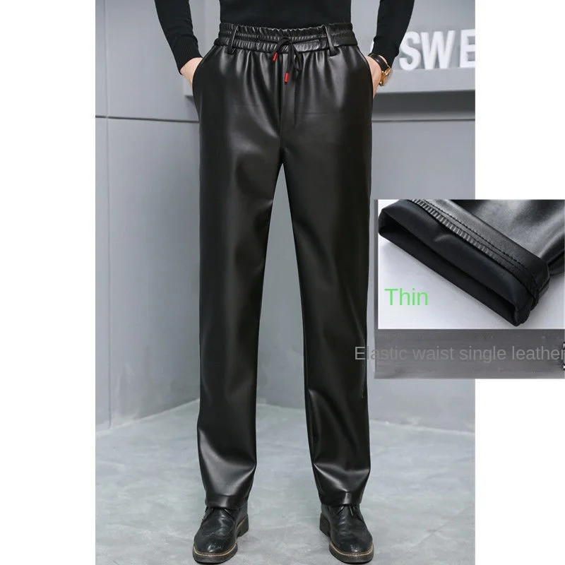 Leather Pants Men's Waterproof Soft Leather with Wool Thickened Autumn and Winter Straight Loose Fur One Men Leather Pants