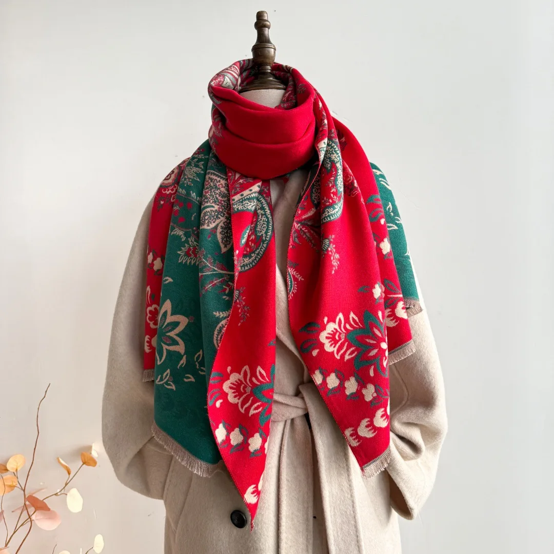 

Роскошный кашемировый шарф с принтом кешью для женщин, ультра мягкий зимний утолщенный жаккардовый платок, стильные узоры, двухсторонний дизайн