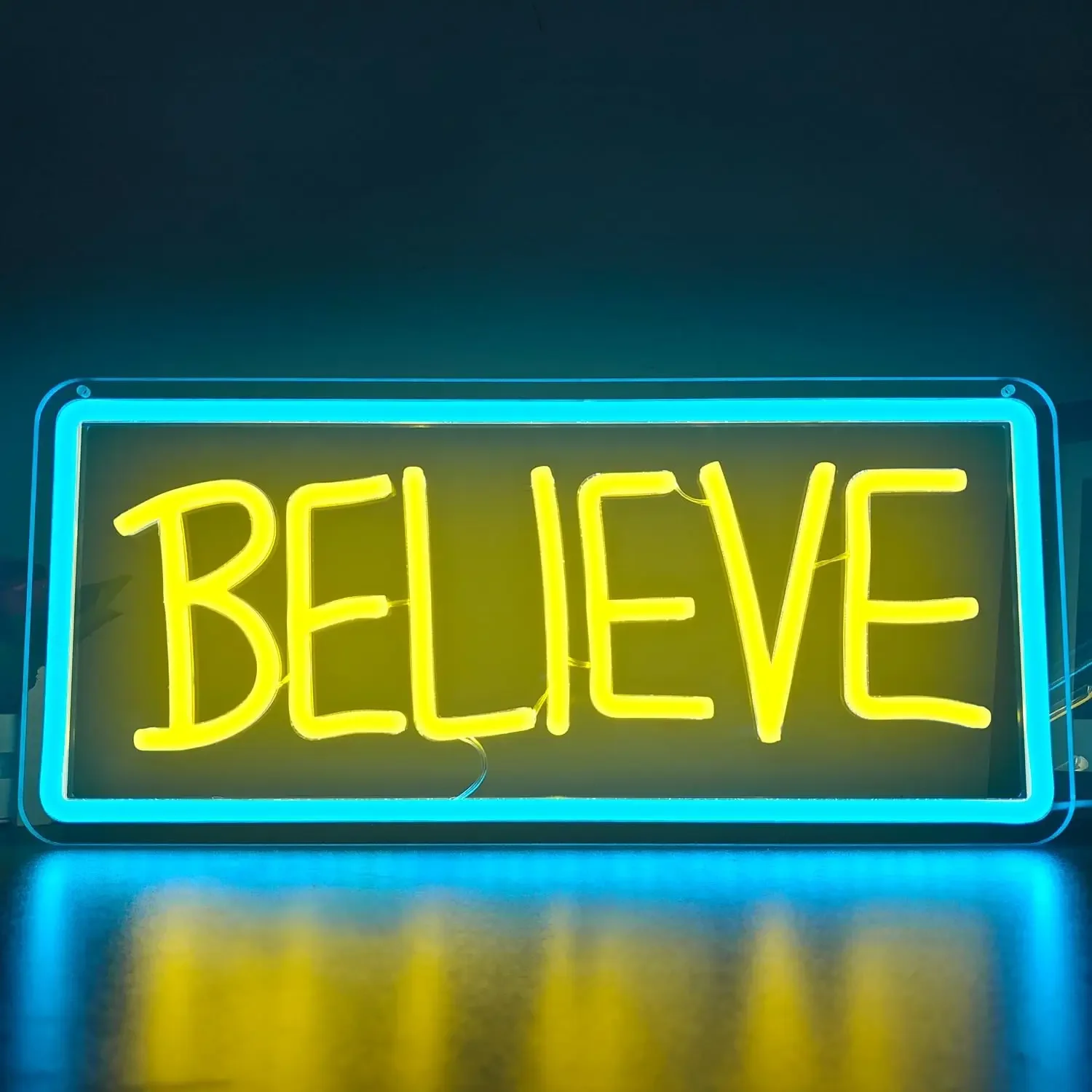 黄色い「believe」ネオンサイン、モチベーションを高める言葉のウォールアート、オフィス、ジム、寝室のインスピレーションを与える装飾、ledメッセージネオンライトギフト