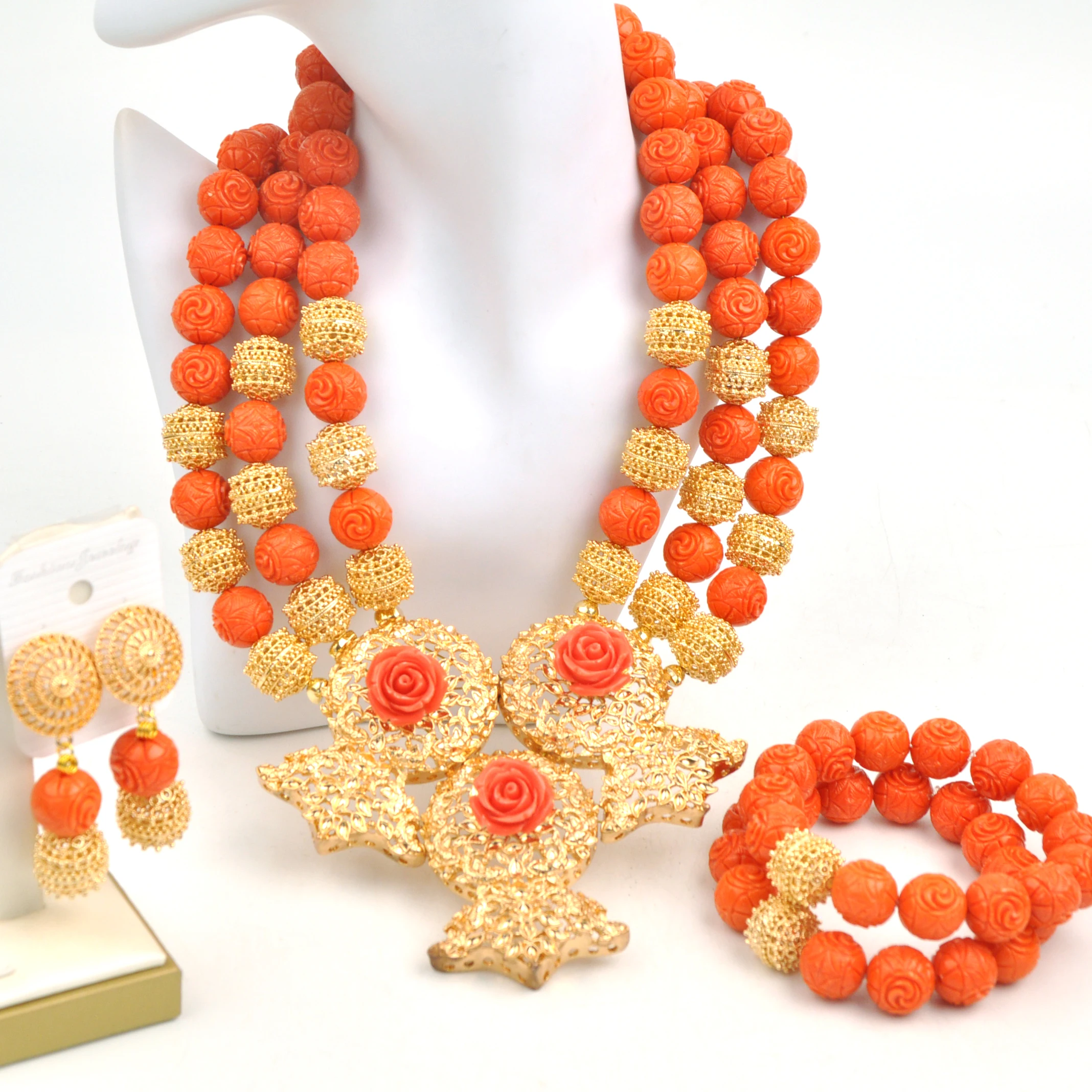 

Fashion Orange Artificial Coral Jewelry Sets Nigerian Wedding African Beads