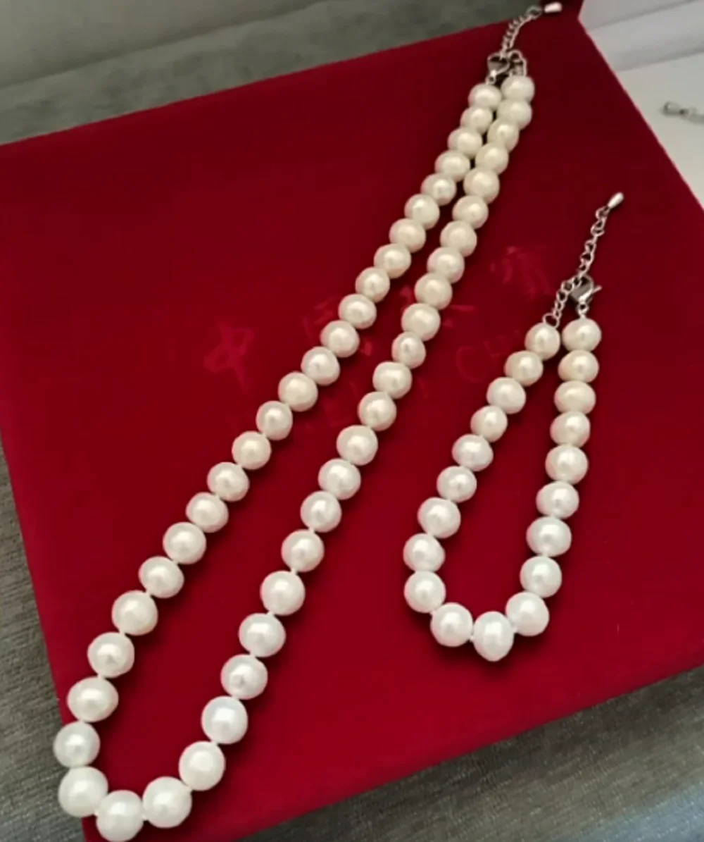 

Натуральный жемчуг AAAA7-8 мм 8-9 мм Ожерелье из белого жемчуга 18 дюймов + браслет 7,5-8 дюймов Набор 925s