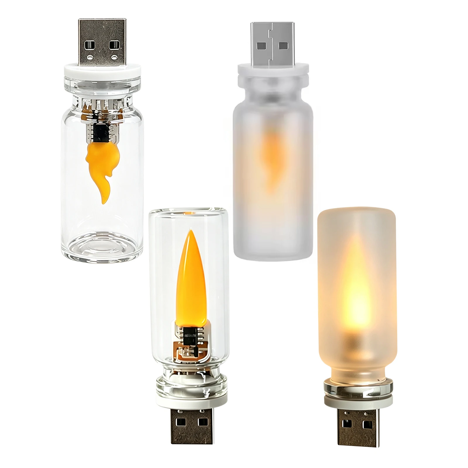 USB LED Flame Lights Mini Plug-in Vehicle Ambient Lamp Mini Retro Glass Ambient Night Lights for Parties & Christmas Decor