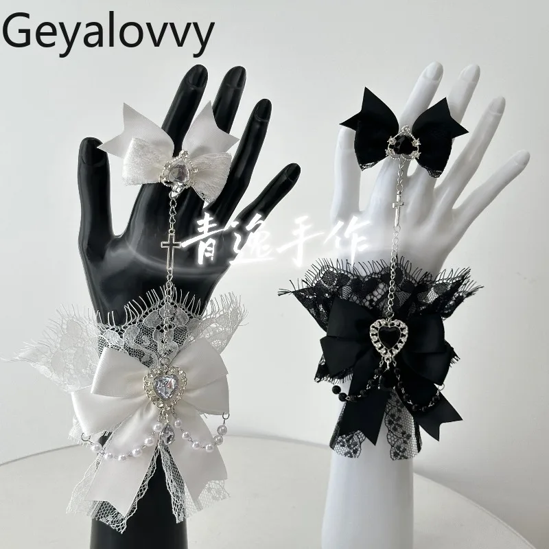 Japanese Gothic Subculture Lace Sleeves Lolita Sweet Girl Bow Hand Accessories Gorgeous Solid Color Versatile Arm Sleeves