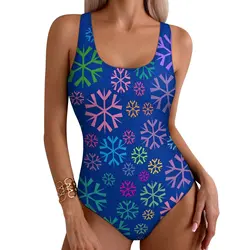 Colorful Snowflake Swimsuit Christma Print One-Piece Swimwear Push Up Fashion Bathing Suits Sexy Holiday Pool Custom Bodysuit