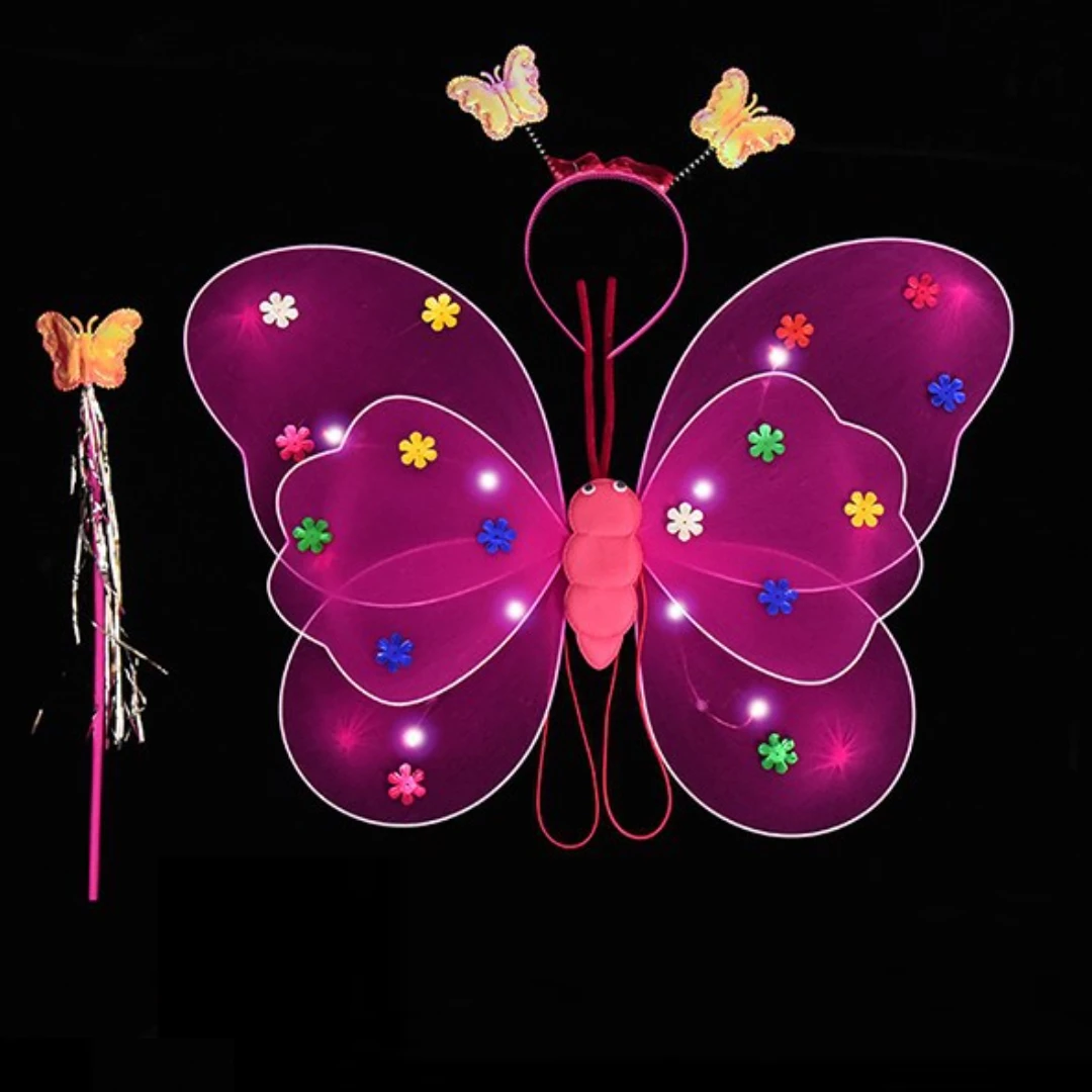 2-6 Year LED Children Costume Props Girls Skirts Luminous Wing Toys Flashing Butterfly Wing Skirt Set Kids Luminous Party Toys