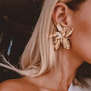 Große Ohrringe von übertriebenen Blumen für Frauen, Anrufe in Mode, Goldfarbe, Modeschmuck, Geschenkparty 10 Hauptverkaufs -Goldparty -Ohrring - №9