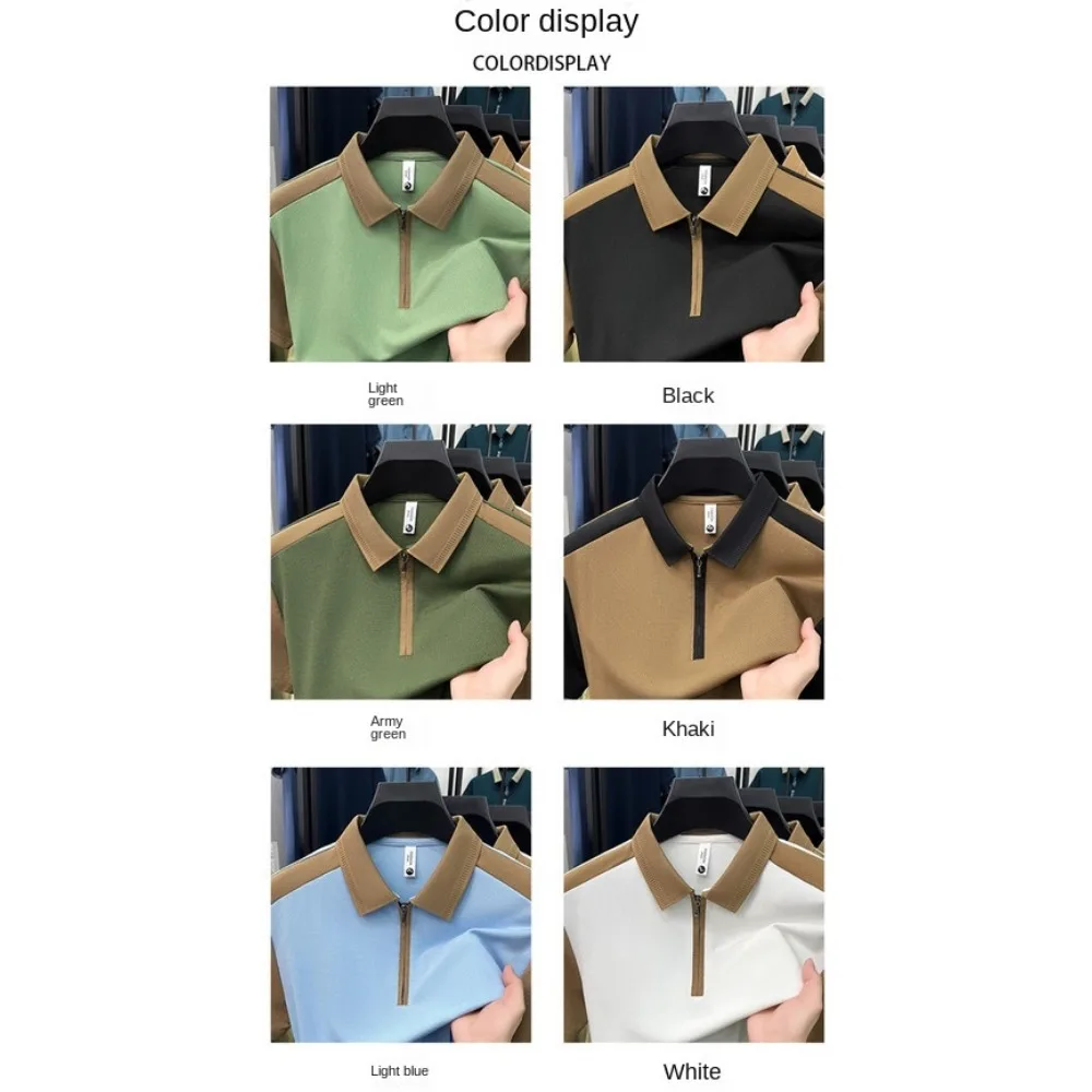 Men's Short Sleeve Solid Color Polo Shirt Breathable Comfortable Elastic Casual Top Versatile Men's Fashion