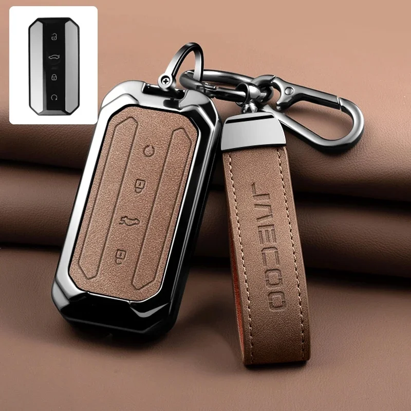

Anti Drop Anti Scratch Car Key Fob Case for Chery Jaecoo J7 J8 J6 J9 J10 7 Tiggo 8plus 8 5 Metal Leather Key Cover with Keychain