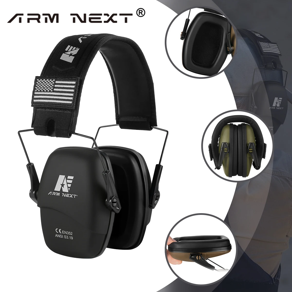 

ARM NEXT Tactical headset ear protection shooting headphones for hunting hearing earmuff Noise reduction 25db Silicone earmuffs