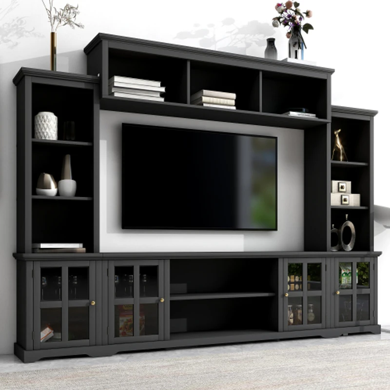 Minimalism Entertainment Wall Unit with Bridge, Modern TV Console Table for TVs Up to 70