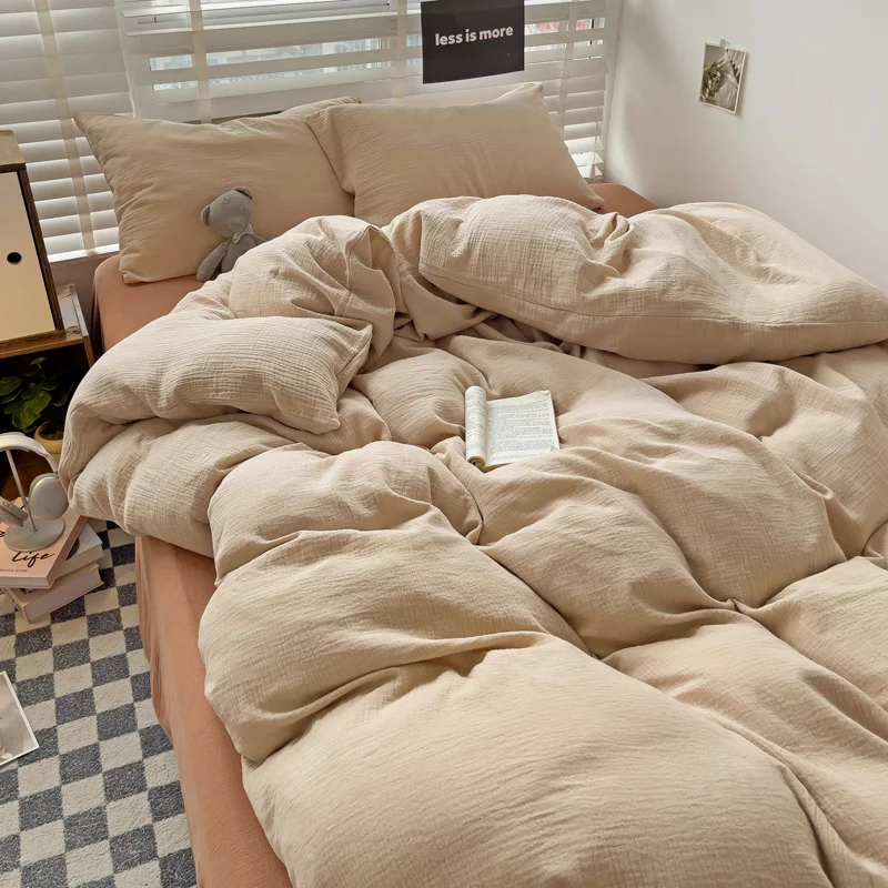Korean INS Bedding Set Solid Color Duvet Cover Queen Full Twin Size Adults Girls Infant Super Soft Bed Linen Simple Bedspread