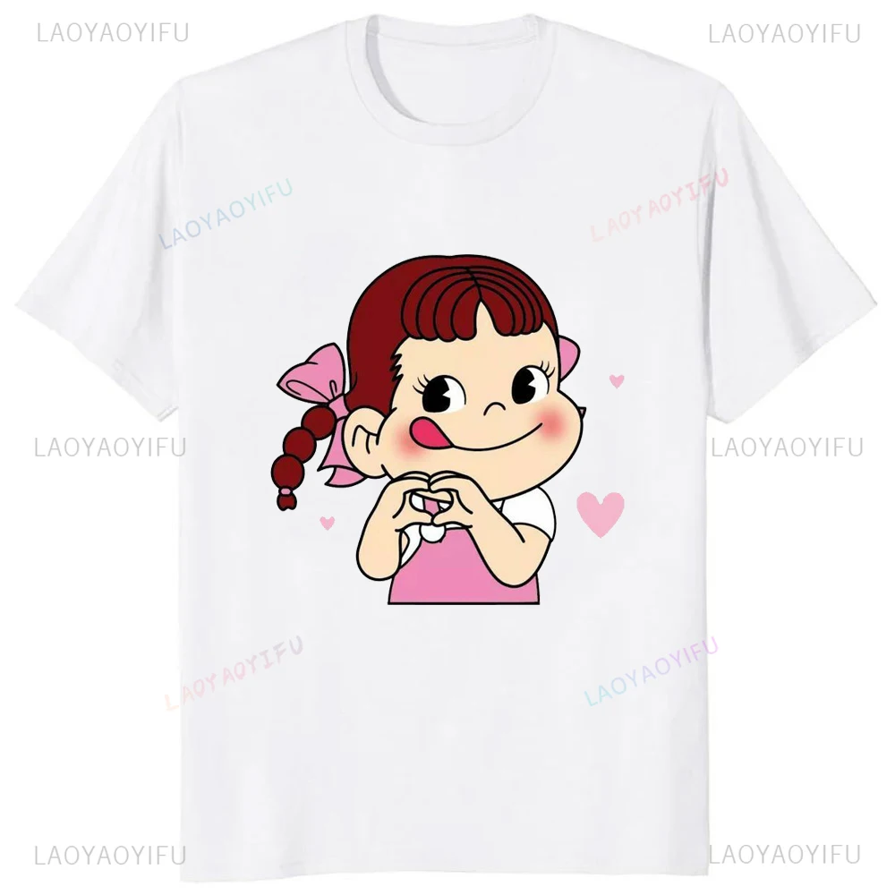 Japanese Kawaii Girl Milk Peko-chan Printed Tshirt Harajuku Y2k Casual Fashion Women T Shirt Hipster Hip Hop Summer Style Tees