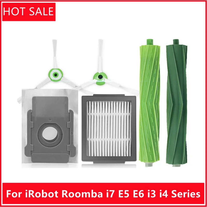 IRobot Roomba I7 e5 e6 i3 i4シリーズ掃除機の交換用アクセサリーHEPAフィルター,ダストバッグブラシロール