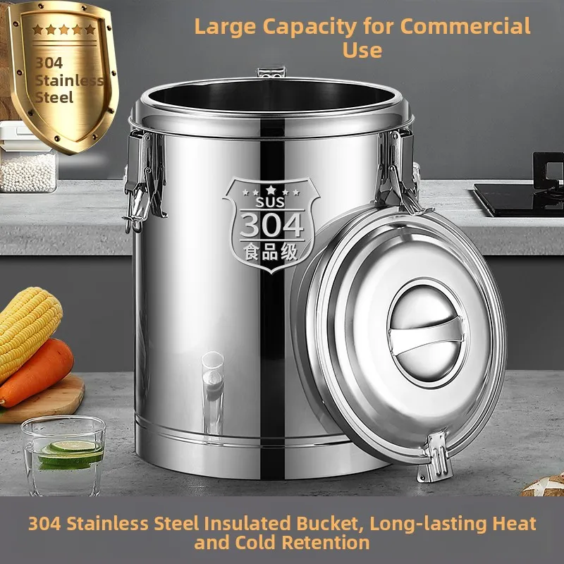 

Large Capaci 304 Stainl Steel Insulated Food very Buet Commercial Rice Porrie Ice Poer Buet Stall Insulation...
