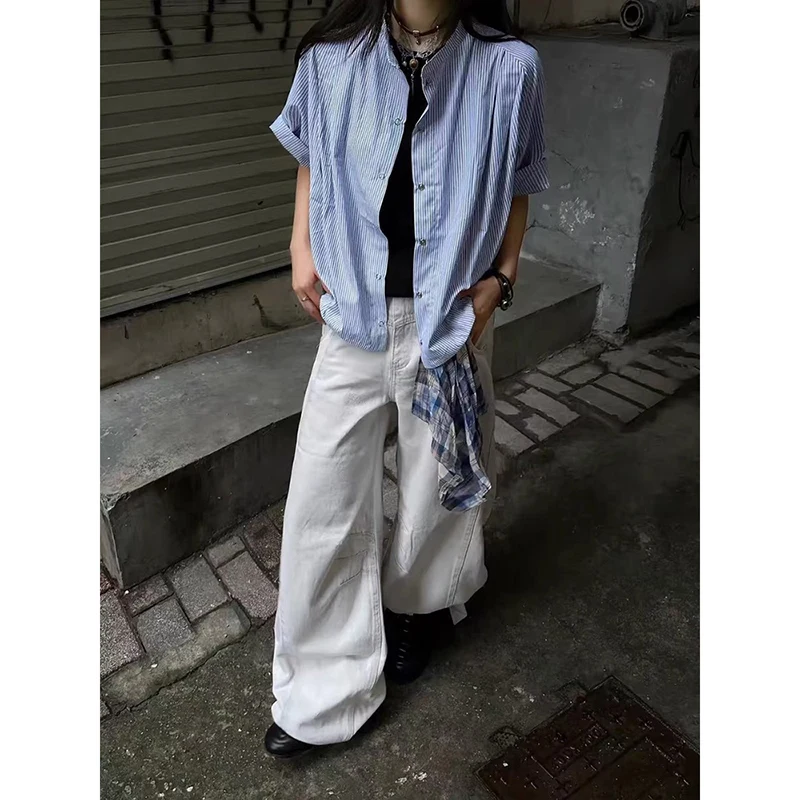 Y2K Amerikaanse Vintage jaren 2000 Stijl Hoge Taille Witte Jeans Broek 2025 Herfst Dames Baggy Wijde Pijpen Denim Broek Vrouwelijke Kleding