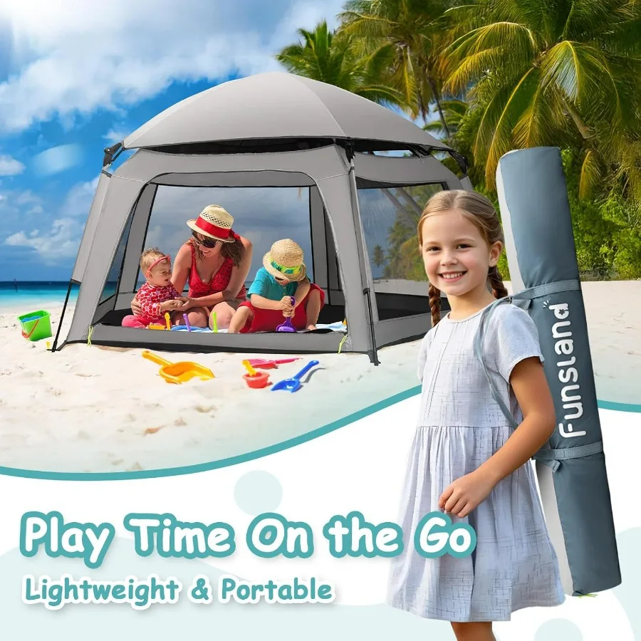 Barraca de cercadinho popup portátil para bebês e crianças Versátil para uso interno e externo com dossel Bolsa de viagem compacta ideal para B