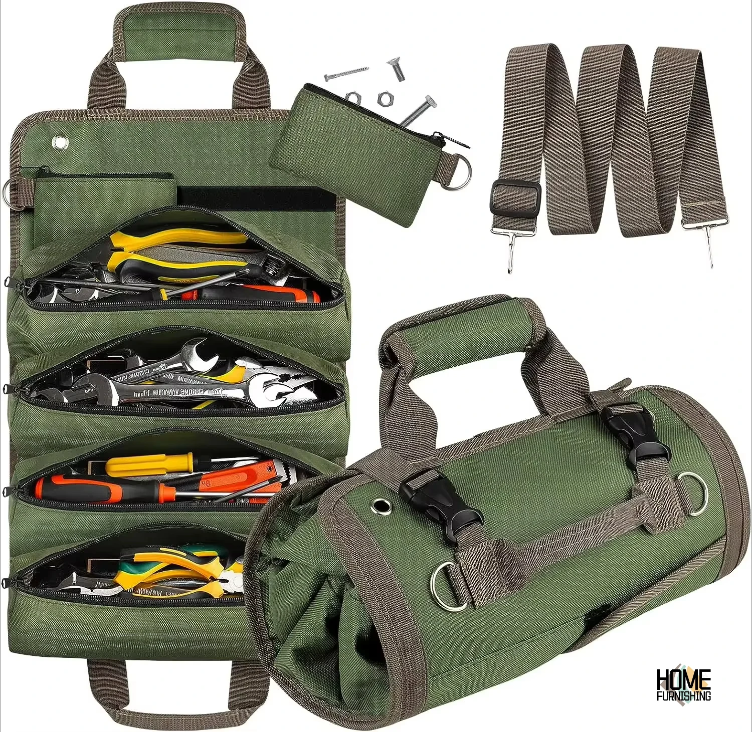 Green  Portable Roll Up Tool Bag ,  rolling tool bag