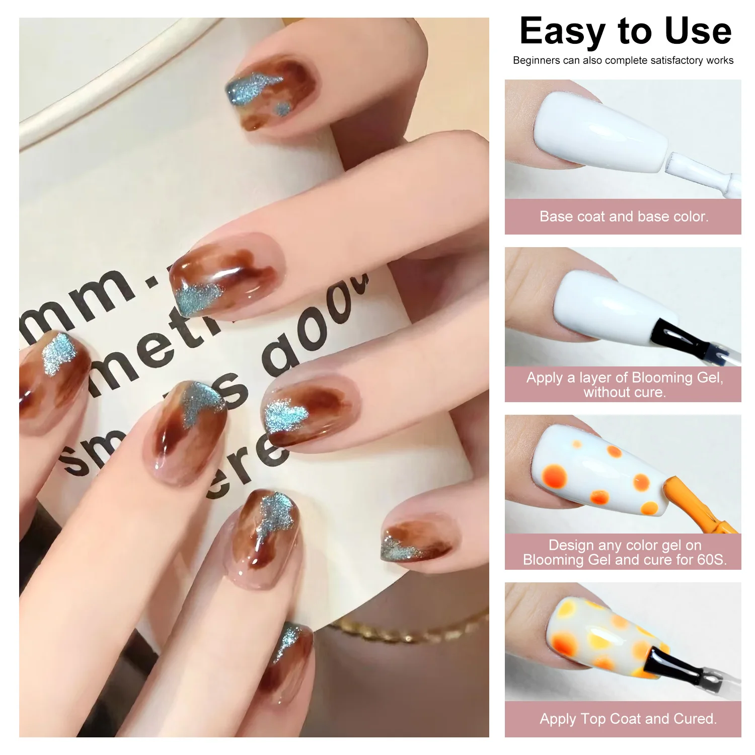 LIMEGIRL Blooming Gel 15ml Przezroczysty lakier hybrydowy UV LED Blossom Gel do efektu rozprzestrzeniania się Marmur Kamień Naturalny Akwarela Kwiatowy Wzór DIY