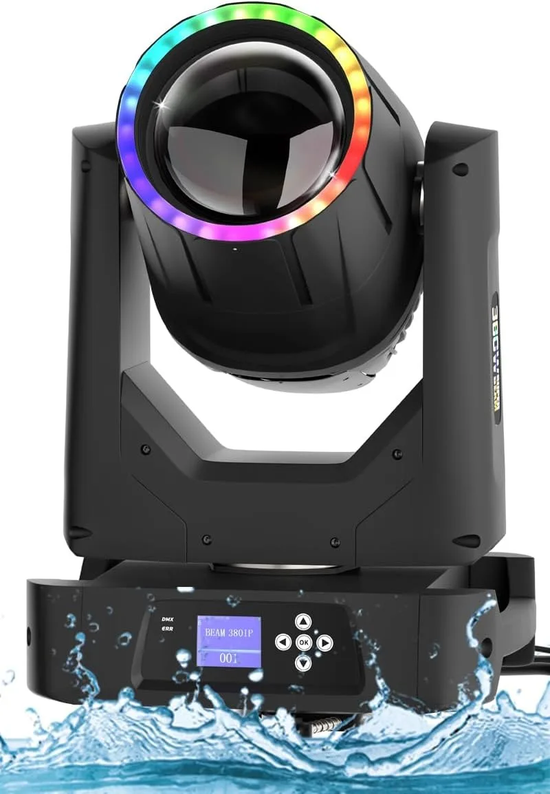 380W 19R IP65 Waterproof Moving Head Stage Light, 17 Gobos 14 Colors DMX512 Beam Wash Strobe Light for Disco Party
