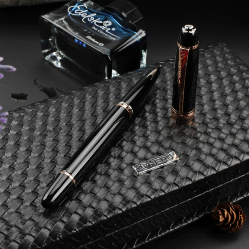 Hero 100 Classic 14K Arrow Mark Gold Pen Boutique Woven Leather Box Packaging Business Writing Practice Gift Collection Pen