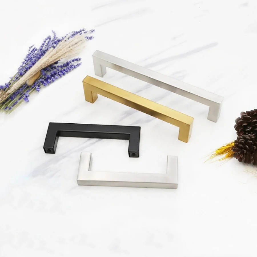 Tiradores de muebles cepillados cuadrados simples, tiradores de puertas de armario de cocina negros de acero inoxidable, perillas de cajón, herrajes para muebles