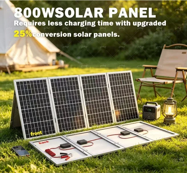 800W Foldable Solar Panel 12V High Efficiency - Portable Lightweight Power Supply for Camping Home Emergency Travel Off-Grid