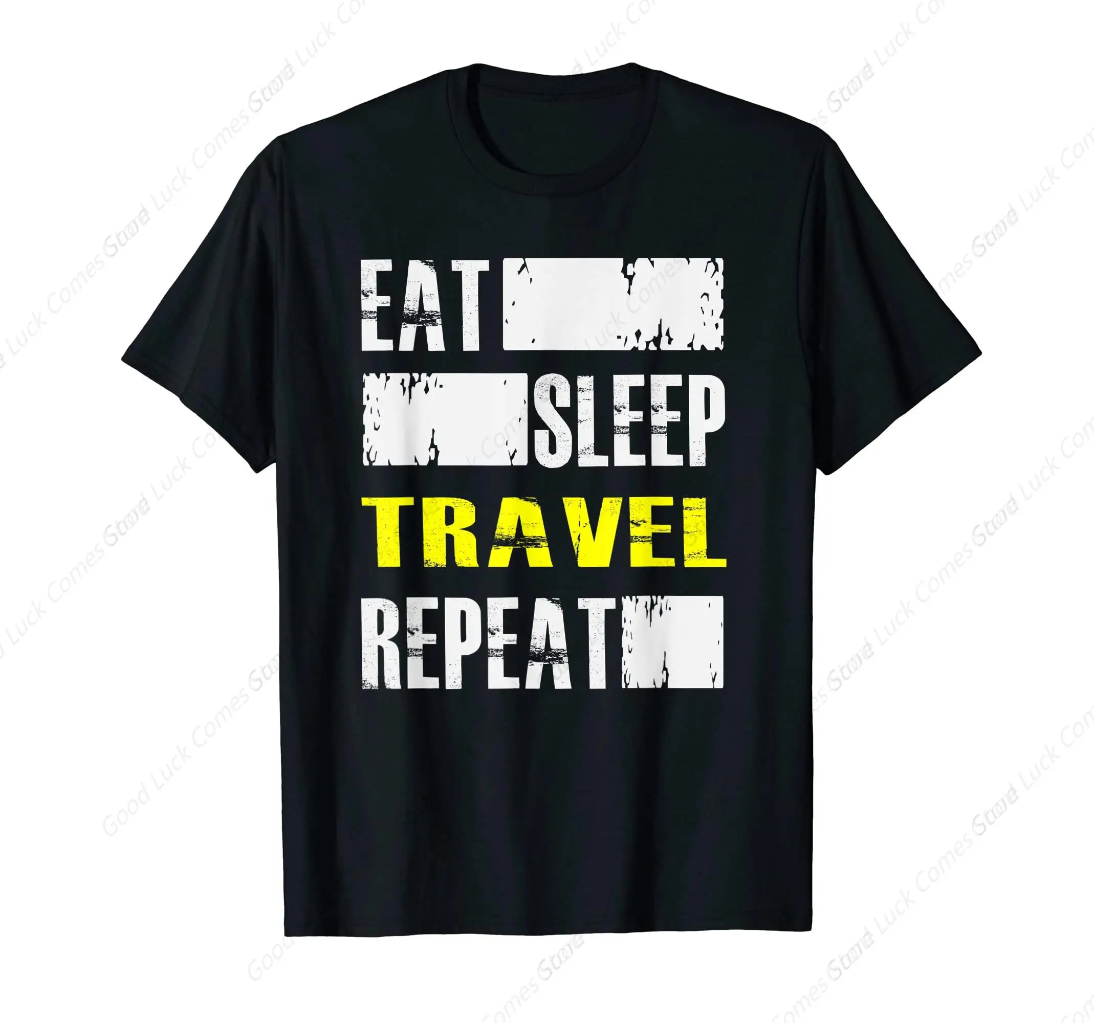 Eat Sleep Travel Repeat Funny Traveler T-Shirt  Men's Casual Street Style Stretch Round Neck Tee Shirt For Summer