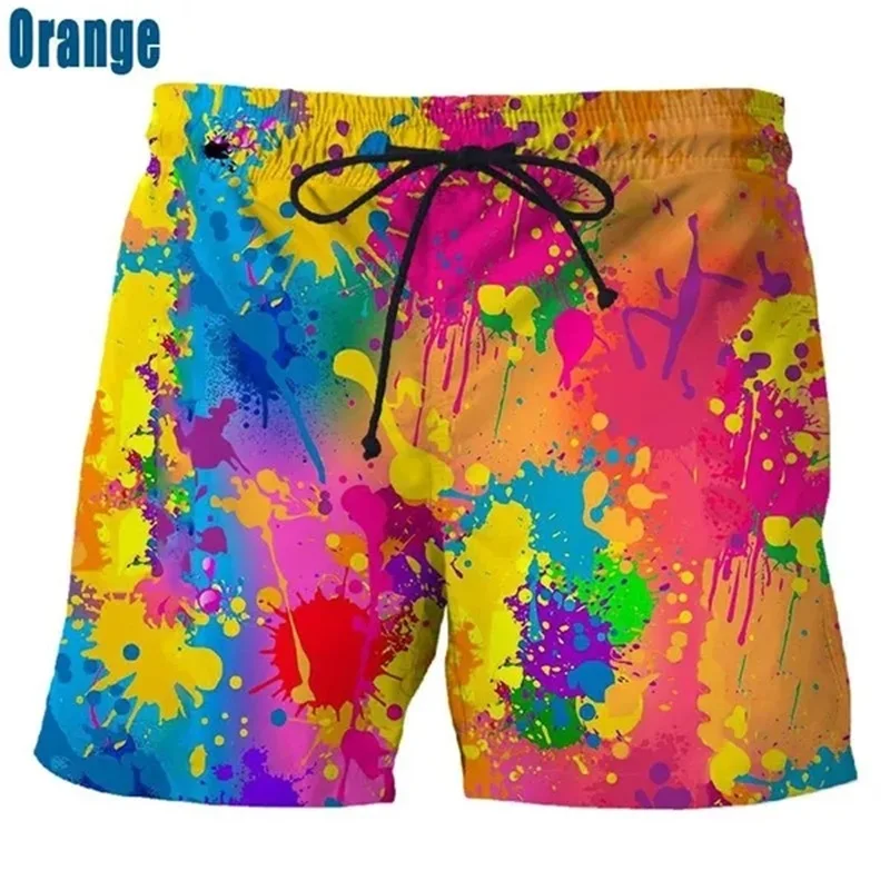 Color Ink Men\'s Swimming Shorts 3D Printed Splash Ink Drip Colorful Ice Shorts For Men Casual Quick Dry Trunks