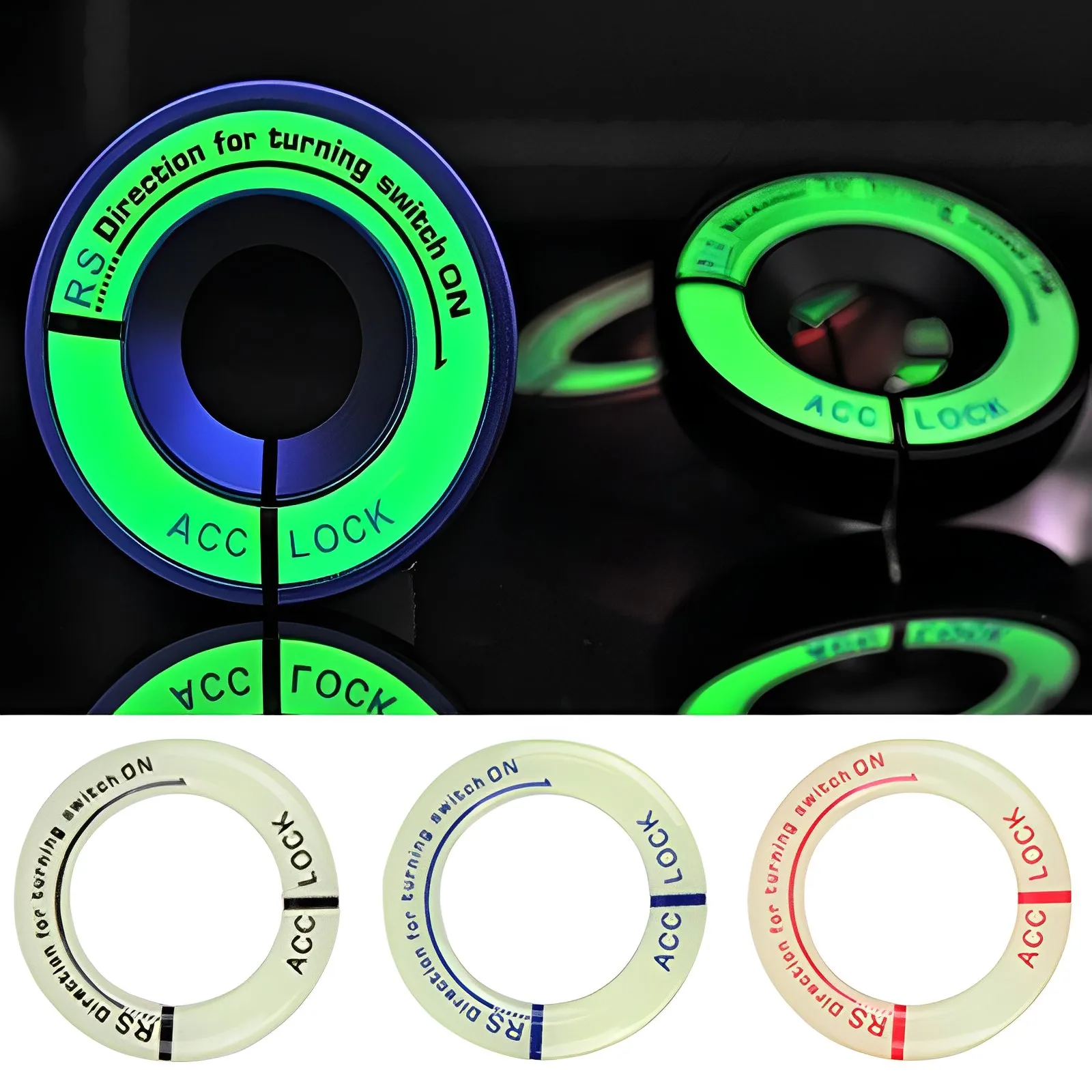 Car Ignition Switch Night Luminous Stickers Rings Key Car Motorcycle 3D Decal Decoration  Fluorescent Stickers Auto Accessories