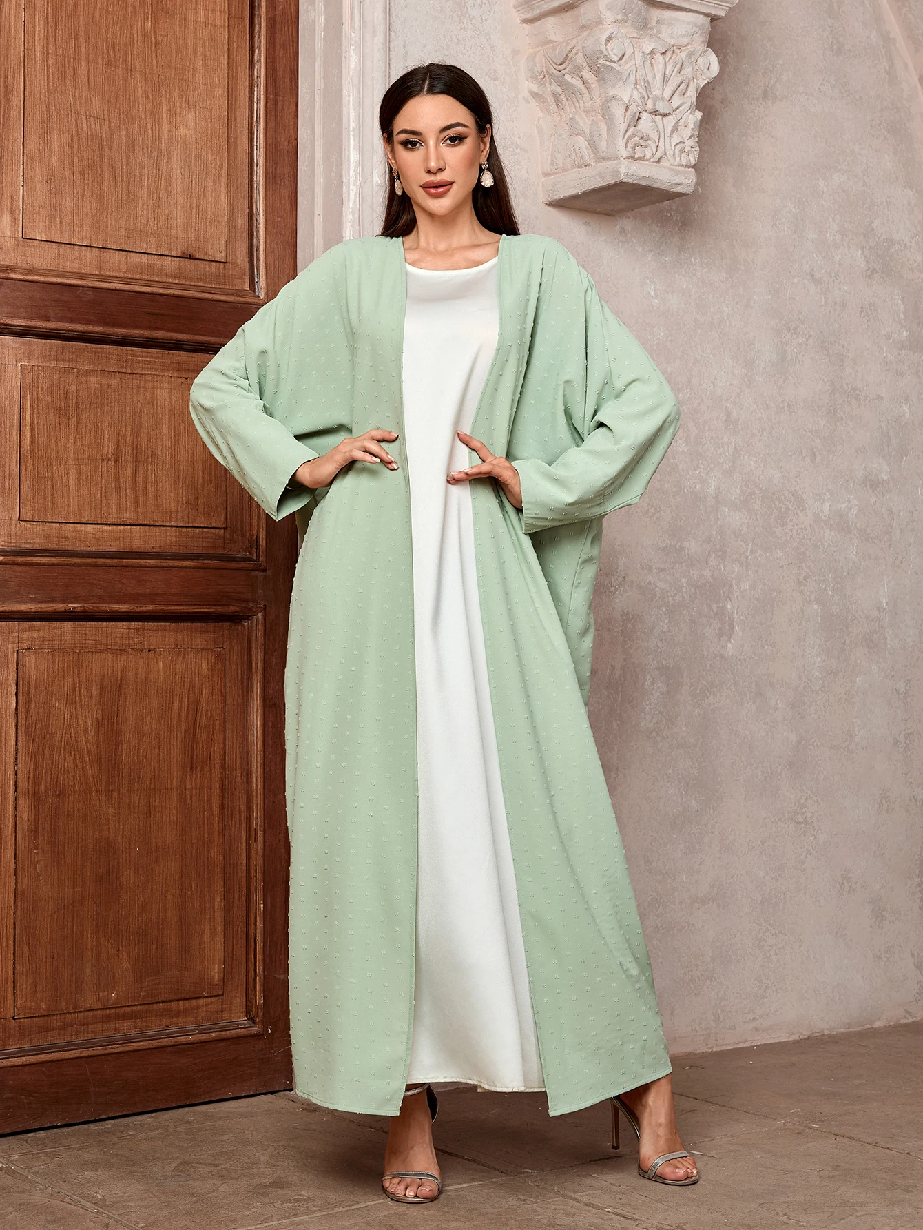 Mint Green Open Abaya Cardigan Kimono Coat Outwear Women Long Sleeve Loose Arabic Holiday Muslim Dubai Moroccan Caftan 2025 New