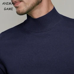 New Mens Mock Neck Knitted Sweater Autumn Outdoor Solid Color Pullover Streetwear Winter Warm Lightweight Basic Knitwear