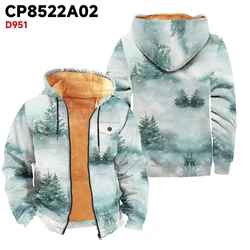 Winter men's oversized blue and white Christmas tree printed coat, casual and fashionable, thick and warm