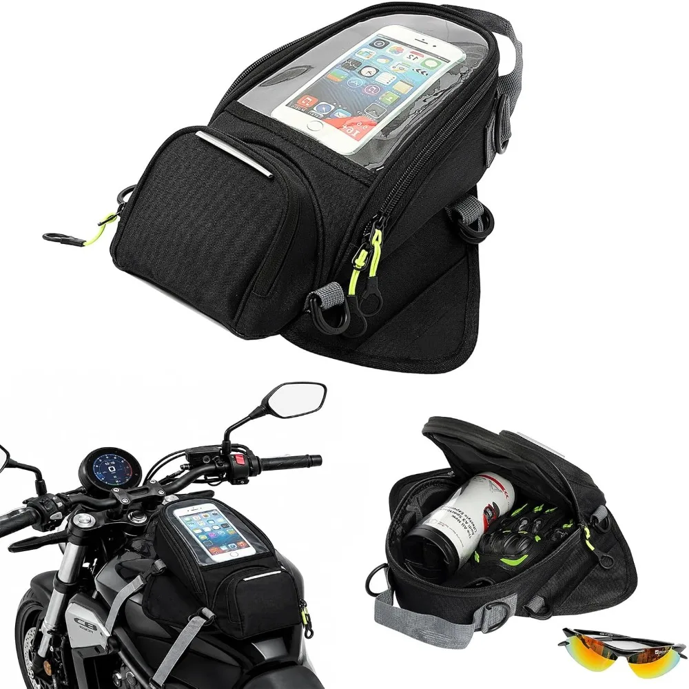 Waterproof Motorcycle Tank Bag, Magnetic Tank Pouch with Clear Phone Window, Large Motorbike Storage Bag for Riding Travel