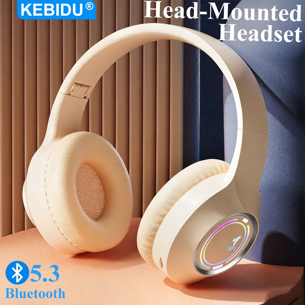 KEBIDU Bluetooth-Gaming-Headsets, faltbares RGB-Headset, HiFi-Stereo-Rauschunterdrückung, kabellose Over-Ear-Kopfhörer, unterstützt TF-Karte