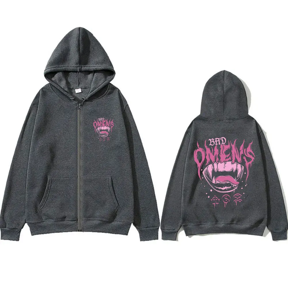 Limited Bad Omens Band Zipper Hoodie Men Women Rock Vintage Oversized Zip Up Jacket Male Fleece Cotton Zip Up Hoodies Streetwear