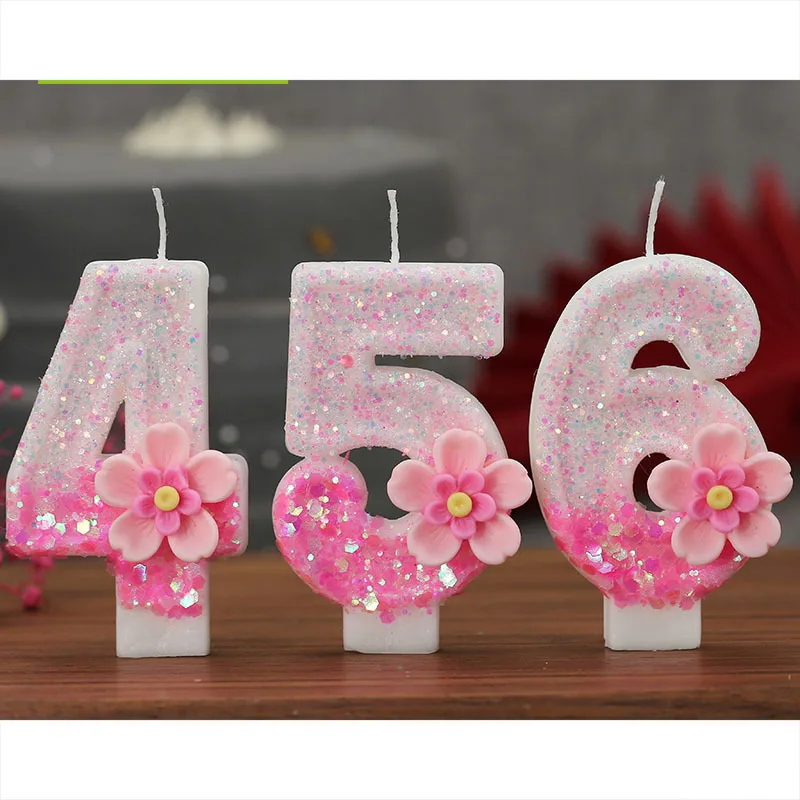 New 0-9 1pcs Digital Candles Pink Flowers Birthday Candles Party Atmosphere Candless Scene Decorations Candles Home Decoration