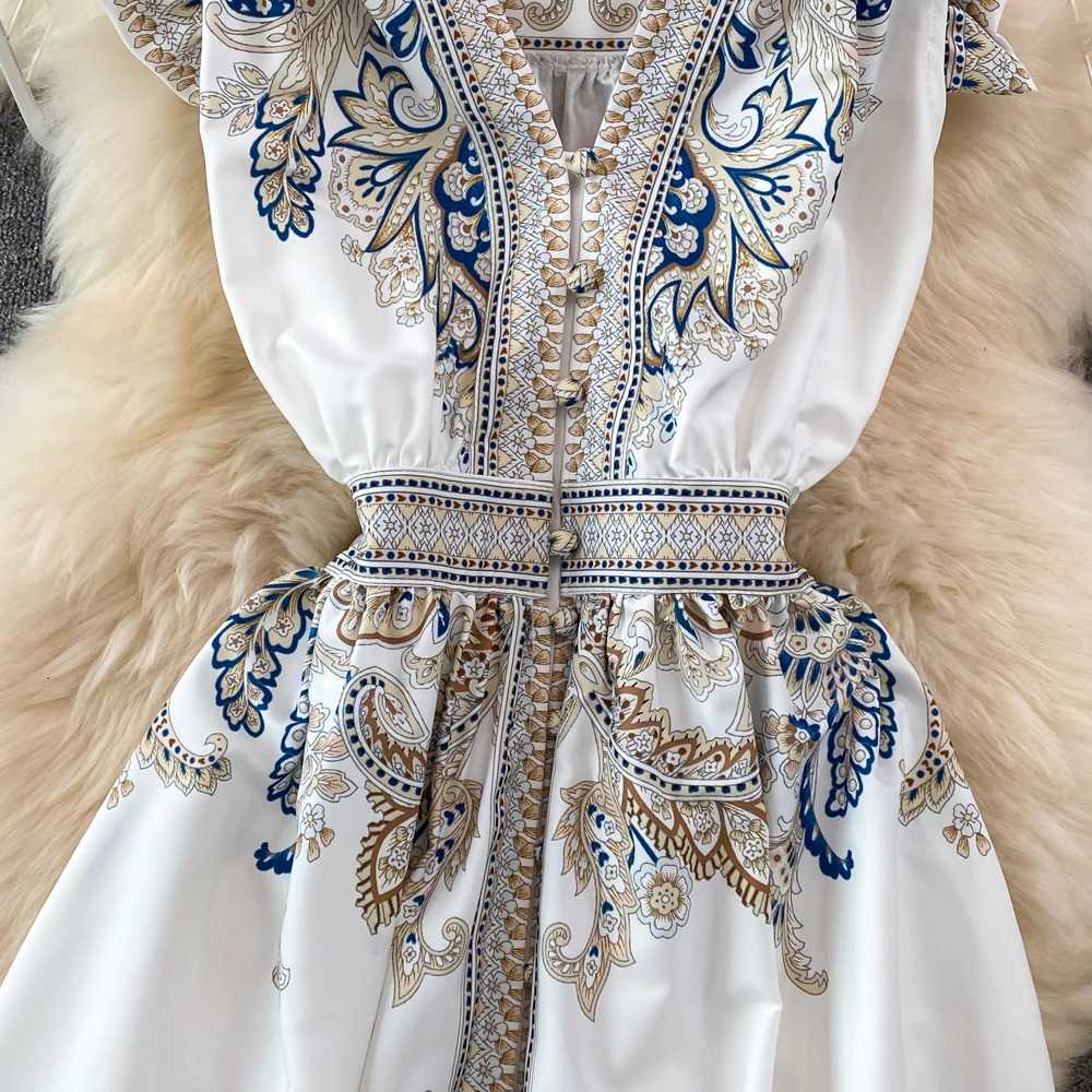 Summer Elegant Women's Long Dresses Sexy V-neck Sleeveless Ruffles Vintage Luxury Floral Print Party Maxi Dress Female Vestidos